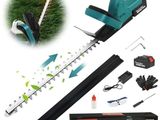 un gros plan sur une taille-haie filaire, avec ses outils et sa boîte