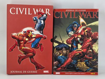 two books of civil war and civil war, with captain america and iron man