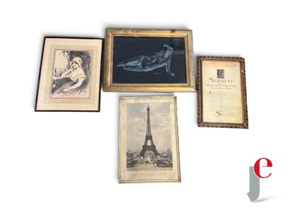 quatre photos encadrées représentant une femme et la tour Eiffel