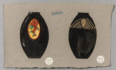une image représentant deux vases ornés de motifs, sur une feuille de papier