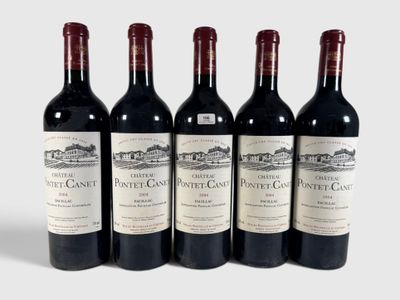 six bouteilles de vin sont alignées sur une surface blanche