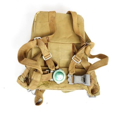 un sac à dos beige contenant une tétine verte