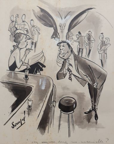 SEMPÉ « Vous…vous dansez ma..mademoiselle ». Encre, lavis et reha...