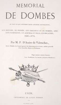 [Ain] ASSIER de VALENCHES (M. P.). Mémorial de Dombes et de … - Photo 1