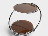 table d'appoint à deux niveaux en chrome et verre, montée sur roulettes