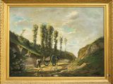 an image of a painting of a horse drawn carriage on a dirt road