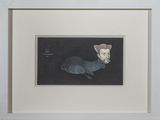 tableau représentant un chat dans un cadre blanc sur fond noir
