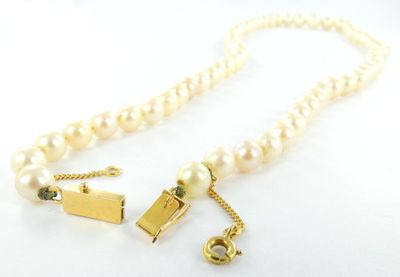 Gros plan sur un collier de perles blanches avec un fermoir en or