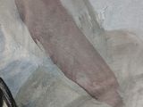 a painting of a feather on the ground next to a person ' s shoes