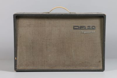a close up of a guitar amplifier sitting on top of a table