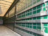 une photo d'un garage aux murs et aux portes verts