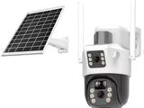 an image of a solar powered security camera next to a solar panel