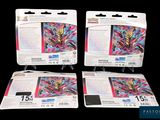 three packs of pokemon trading cards on a black background