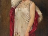 une image représentant un tableau d'une femme vêtue d'une robe blanche et d'une cape rouge