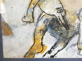 un tableau représentant un homme à cheval sur la plage