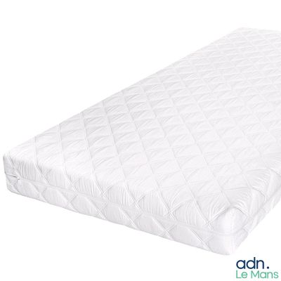 the mattress is made of a thick, white fabric and has a quilted cover