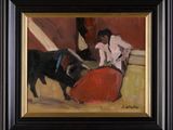 painting of a bull and a man in a bullfight