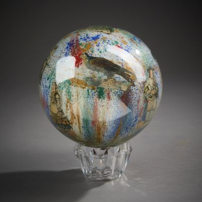 Porte-perruque en verre soufflé à décor fixé sous verre en a…