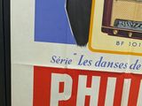a poster of a man holding a radio in front of him