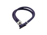 a close up of a purple leather bracelet on a white background