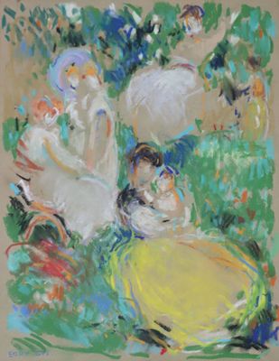 Édition GYL (XIXe-XXe) Femmes au jardin Pastel signé en bas …