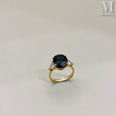 Bague or jaune et saphir Bague en or jaune 18k (750 millième… - Photo 1