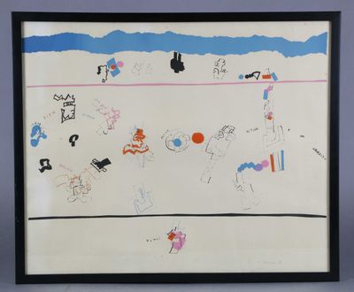 framed artwork of a child ' s drawing of a beach scene