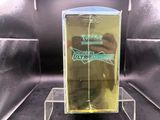 a clear box with a yellow label on top of it