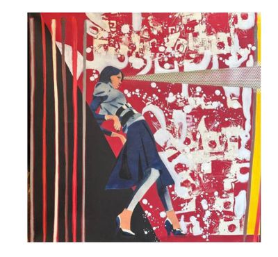 un tableau représentant une femme adossée à un mur rouge