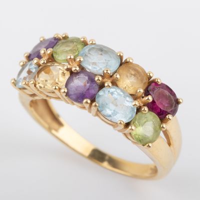 Bague double jonc Tutti Frutti, pierres de couleurs or 18K - Photo 1