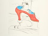 a drawing of a pair of red shoes on a table
