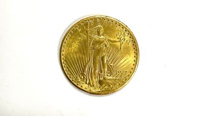 a close up of a gold coin on a white surface