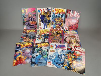 a bunch of comics sitting on top of a table next to each other
