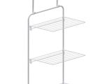 a close up of a metal shelf with three shelves on it