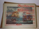 an old book with a picture of a sailing ship on it