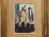 une image représentant un tableau où l'on voit un homme et une femme debout devant une foule