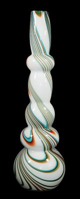 a glass vase with a spiral design on it