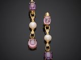 a pair of amethorate and pearl earrings