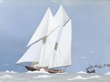 a painting of a sailboat sailing in the ocean