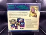display case for a pokemon trading card game with a poster on it
