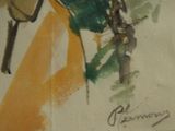 a painting of a man riding a bike on the street