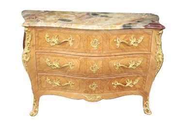 Commode tombeau en bois de placage façade ventrue ouvrant à … - Photo 1