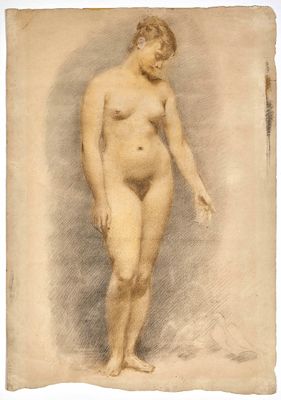 une image représentant le dessin d'une femme nue debout devant un fond blanc