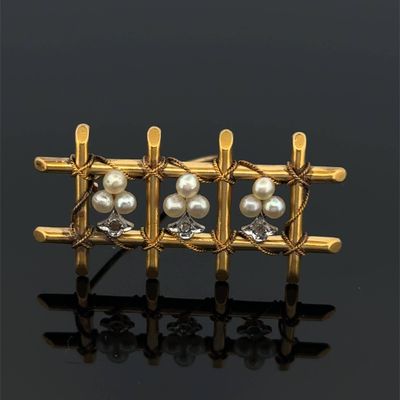 a close up of a pair of earrings with pearls on them