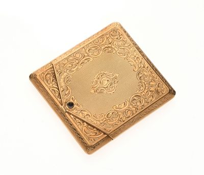 une image représentant un portefeuille de couleur dorée muni d'un bouton sur le devant