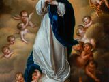 an image of a painting of the virgin surrounded by angels
