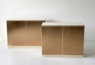 pair of mid century modern brass and white lacquered side tables