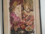 tableau représentant une femme en train de lire un livre devant un tableau représentant un chat