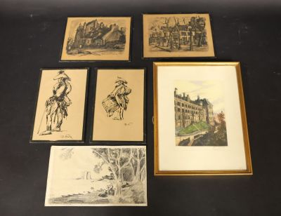 Lot de 5 encadrements et 1 dessin dont gravures de Bernard N…