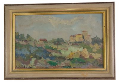 une peinture à l'huile d'un paysage avec un château au loin